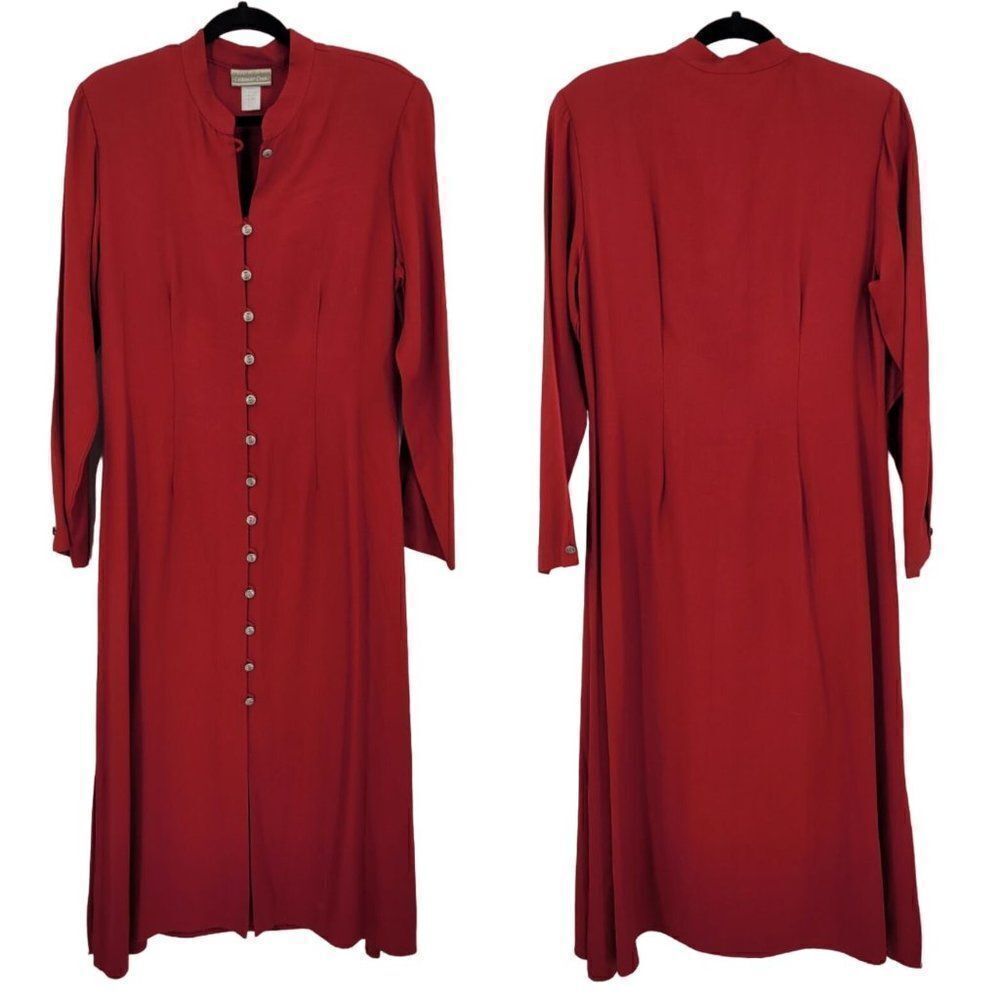 Vintage 80s Coldwater Creek Button Front Maxi Dress 10P Red Long Sleeve Goth USA